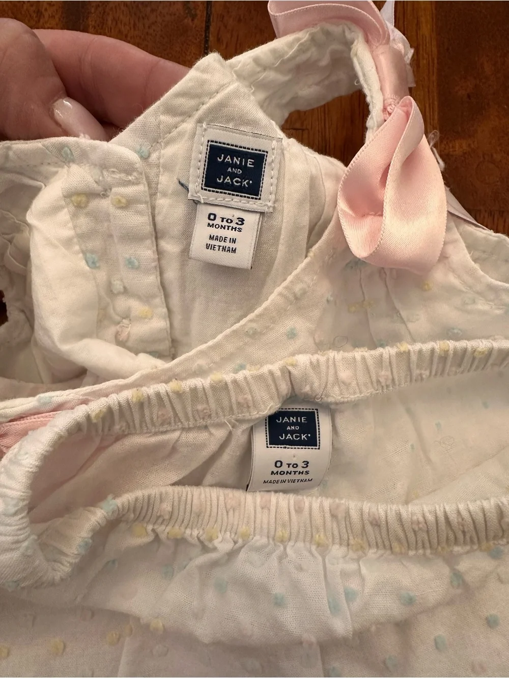 Janie and Jack White Swiss Dot Top & Bloomers with Pink Shoulder Bows